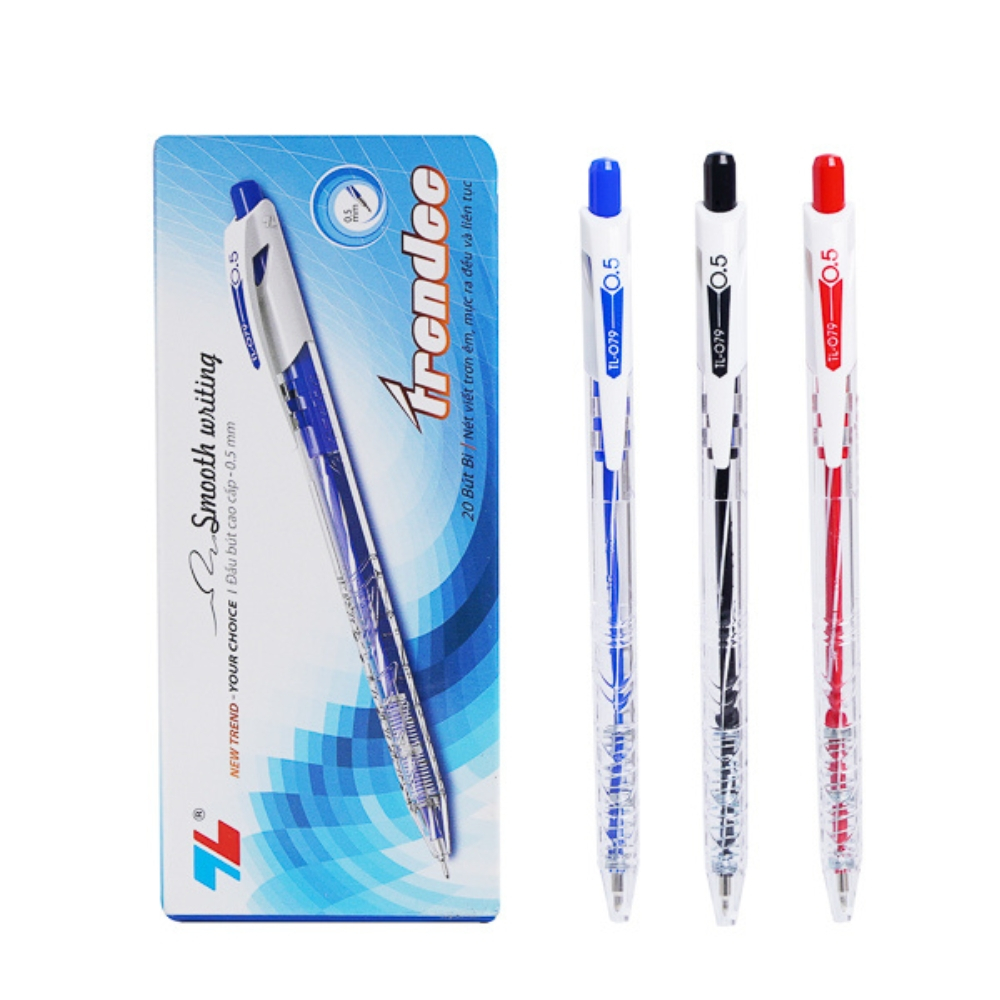 Hộp 20 chiếc bút bi Thiên Long ngòi 0.5mm ba màu xanh đen đỏ, bút bi ...
