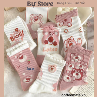 TẤT CỔ CAO HÀN QUỐC GẤU MÀU PASTEL-SET 10 ĐÔI KÈM TÚI ZIP
