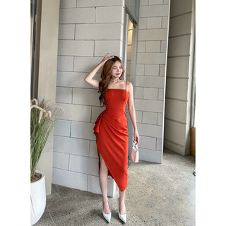 Đầm 2 dây xẻ tà một bên [ đỏ, den, cam, trắng] B034