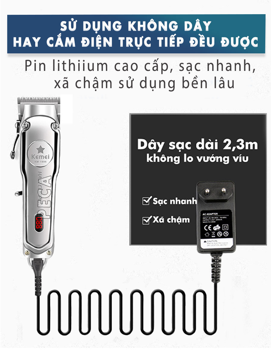 Ảnh Tông đơ cắt tóc chuyên nghiệp màn hình LCD KEMEI KM-1996 hợp kim nhôm hàng không cao cấp lưỡi thép không gỉ pin trâu 3 3
