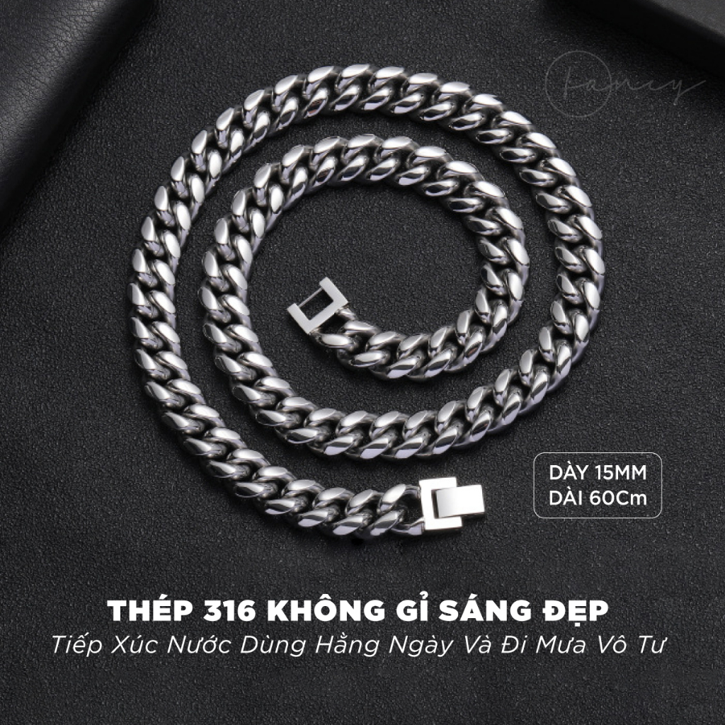 Dây chuyền nam Fancy titan mắc xích bản lớn 15mm, vòng cổ nam cuban titan không gỉ bản to cool ngầu