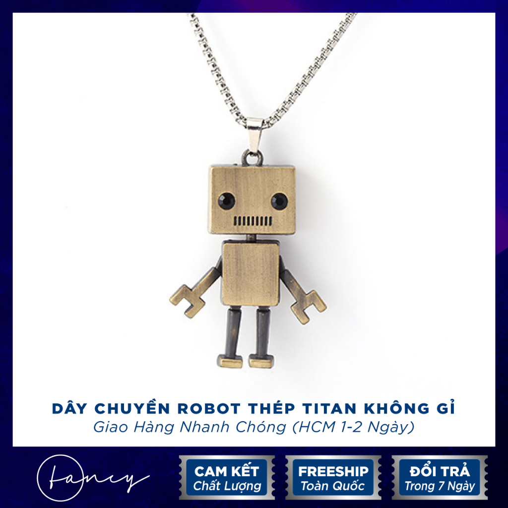 Dây Chuyền Nam Nữ Titan Mặt Robot Vuông Vàng Cử Động Vòng Cổ Nam Nữ Cặp Đôi Robot Vàng Vuông | Fancy .