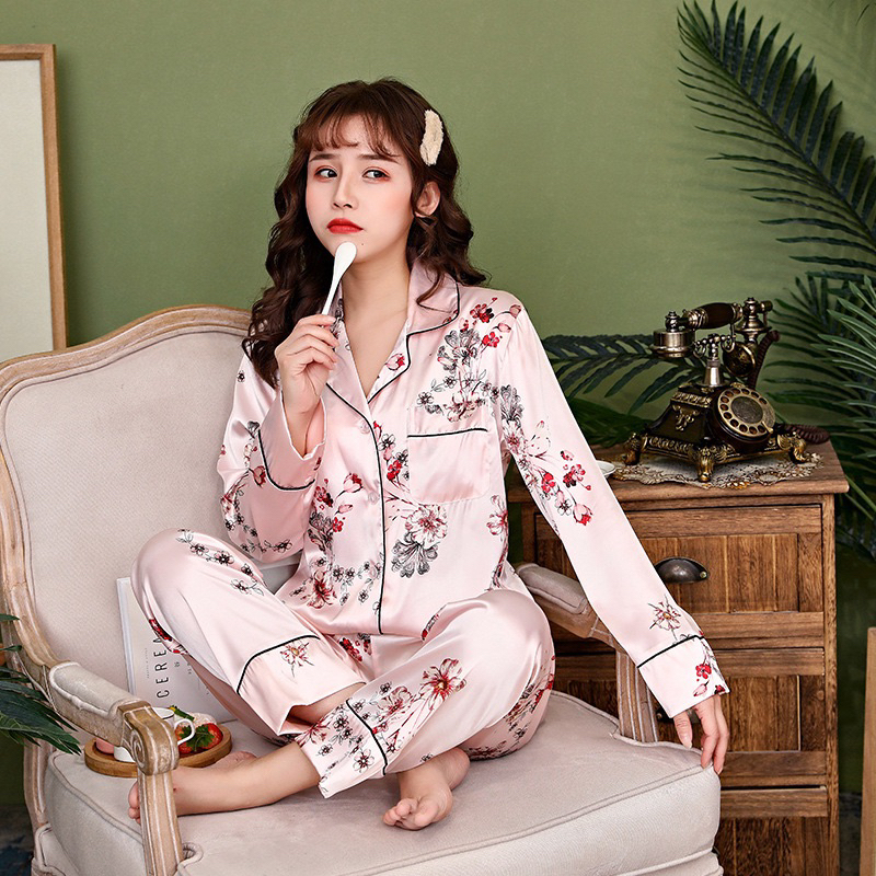 Pizama lụa bộ ngủ mặc nhà tay dài Cao Cấp S05