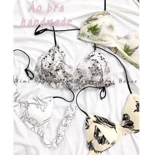 Áo bralette cài bên sườn không gọng buộc dây cổ tone đen