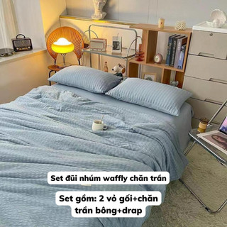 Bộ chăn ga gối đũi nhúm waffle 4 món phong cách vintage mềm mại