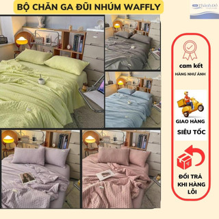 Bộ chăn ga gối đũi nhúm waffle 4 món phong cách vintage mềm mại