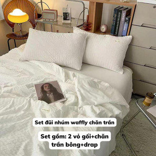 Bộ chăn ga gối đũi nhúm waffle 4 món phong cách vintage mềm mại