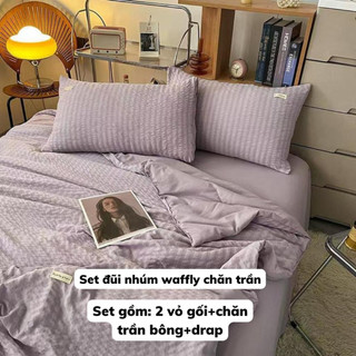 Bộ chăn ga gối đũi nhúm waffle 4 món phong cách vintage mềm mại