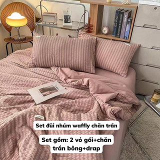 Bộ chăn ga gối đũi nhúm waffle 4 món phong cách vintage mềm mại
