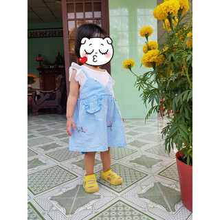 (3-6th) Váy bé gái giả yếm tay bèo hàng Quảng Châu vải cotton tự nhiên mềm mát D722