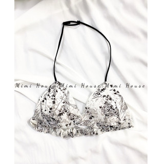 Áo bralette cài bên sườn không gọng buộc dây cổ tone đen