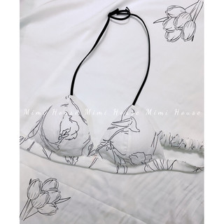 Áo bralette cài bên sườn không gọng buộc dây cổ tone đen