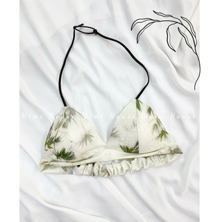 Áo bralette cài bên sườn không gọng buộc dây cổ tone đen