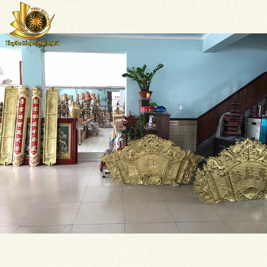 Hoành phi câu đối, Bộ cuốn thư đại tự câu đối bằng đồng nguyên chất 1m55,1m76 dày 4 rem, 6 rem