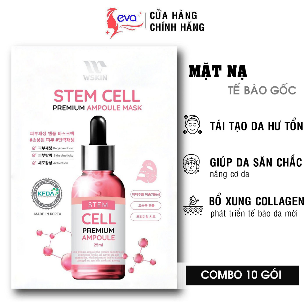 [Mã ICBFRI15 giảm 10% đơn 0đ] Mặt nạ tế bào gốc dưỡng trắng da Hàn Quốc Wskin Stem Cells Ampoule Mask 25g
