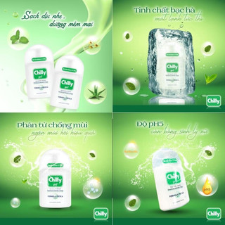 Dung dịch vệ sinh phụ nữ Chilly 50ml - dưỡng ẩm, bạc hà se se lạnh chống mùi suốt 24h