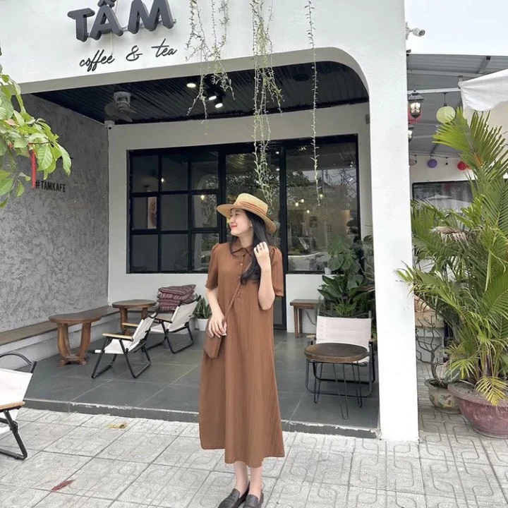 Váy suông đầm suông đầm polo chất đũi gân thiết kế dáng sơ mi tay cộc form rộng (KHÔNG KÈM VÁY 2 DÂY LÓT) PANOSI - V9