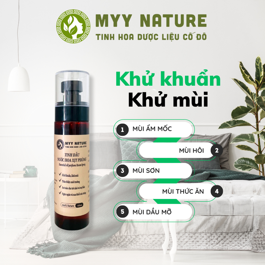 Tinh Dầu Nước Hoa Xịt Phòng chai 200ml Myy Nature - Khử Khuẩn, Khử Mùi Ẩm Mốc, Mùi Hôi, Mùi Thức Ăn