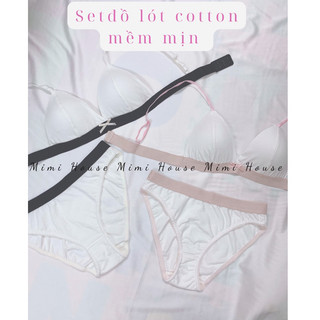 Set đồ lót thun cotton viền hồng và đen - Alma Bra - Mimi House - Hàng handmade