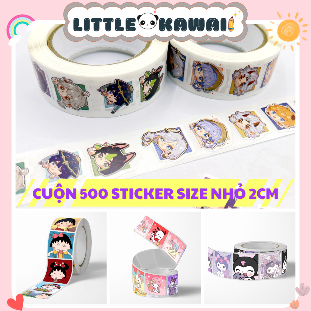 Cuộn 500 tem sticker nhãn dán hoạt hình size nhỏ 2cm dễ thương dán ...