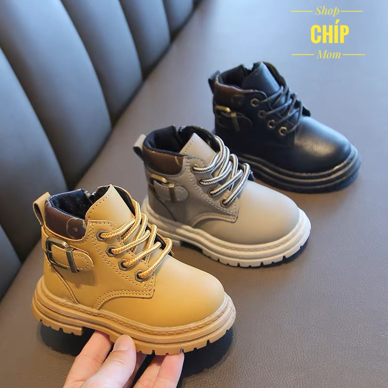 Bốt cho bé gái Giày cổ cao Quảng Châu  2023cao cấp cho bé trai cá tính trơn chống trươt full box phong cách hàn quốc H68