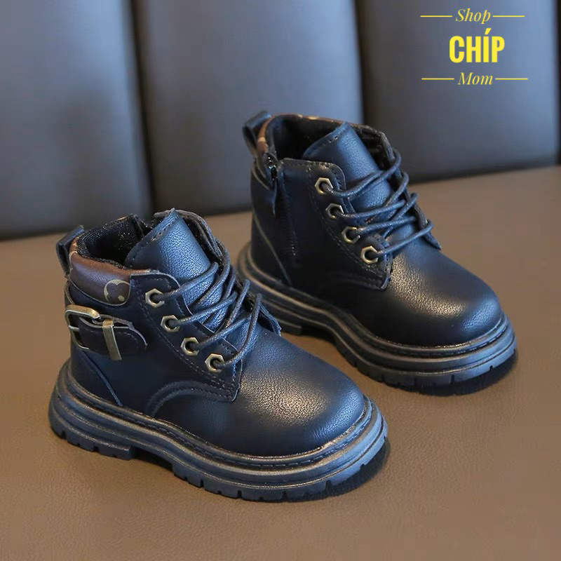 Bốt cho bé gái Giày cổ cao Quảng Châu  2023cao cấp cho bé trai cá tính trơn chống trươt full box phong cách hàn quốc H68