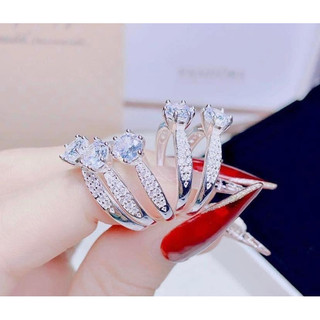Nhẫn cầu hôn bạc ta LoPa dáng hai hàng đá dầy dặn bóng đẹp sang chảnh