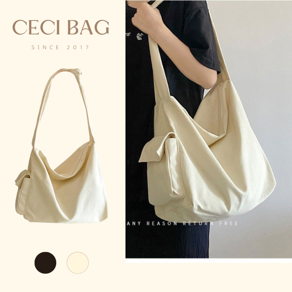 Túi tote túi vải đeo chéo basic be và đen 8896 | Shopee Việt Nam