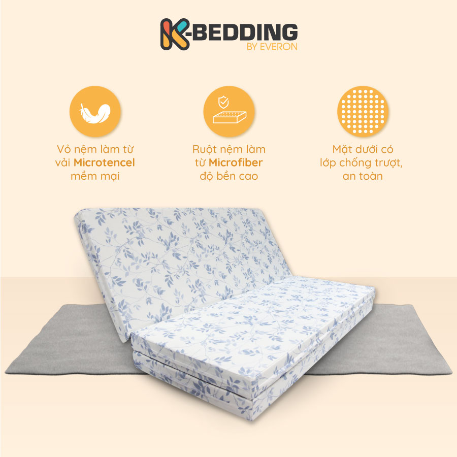 Ảnh Nệm Bông Ép Gấp 3 K-Bedding By Everon MTP lớp vải tencel thoáng mát, nệm cứng cao 9cm, bảo hành 5 năm, màu ngẫu nhiên 2