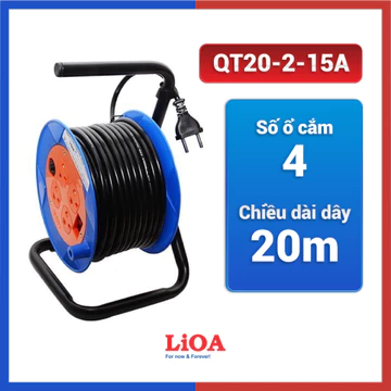 Ổ Cắm Kéo Dài Quay Tay Rulo LIOA QT20-2-15A Dây Dài 20m - Ổ Cắm Đa Năng 3 Ổ Cắm 3 Chấu Thiết Kế Chắc Chắn Tiện Dụng