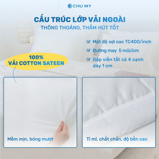 Bộ chăn ga trắng khách sạn CHU MY, cotton Sateen 100%, T400, chuẩn 5 sao cho phòng ngủ