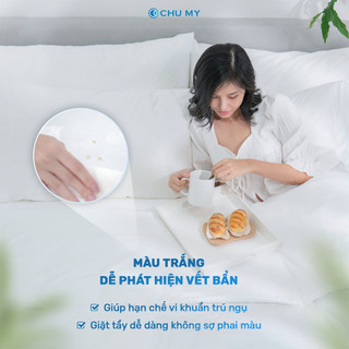 Bộ chăn ga trắng khách sạn CHU MY, cotton Sateen 100%, T400, chuẩn 5 sao cho phòng ngủ