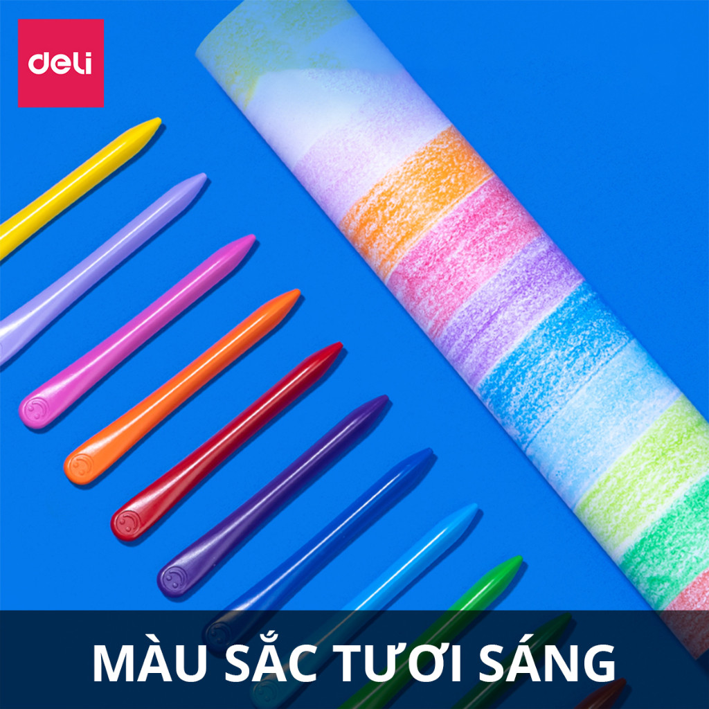Bút sáp màu hữu cơ gấu con Deli - An toàn cho bé, không vấy bẩn tay - 12/24/36/48 màu - Tô màu, vẽ tranh học sinh trẻ em
