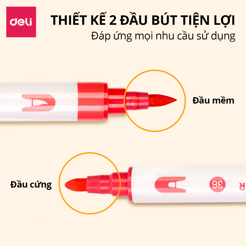 Bút Sơn Acrylic Marker 2 Đầu Cao Cấp Deli - Kèm Hộp Nhựa - 12/24/36/48 Màu Đậm, Đều-VPP Kiều Anh