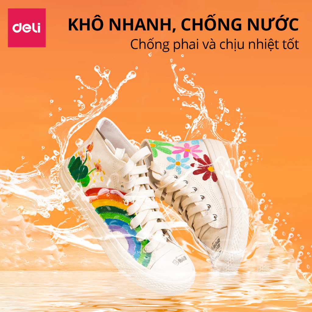 Bút Sơn Acrylic Marker 2 Đầu Cao Cấp Deli - Kèm Hộp Nhựa - 12/24/36/48 Màu Đậm, Đều-VPP Kiều Anh