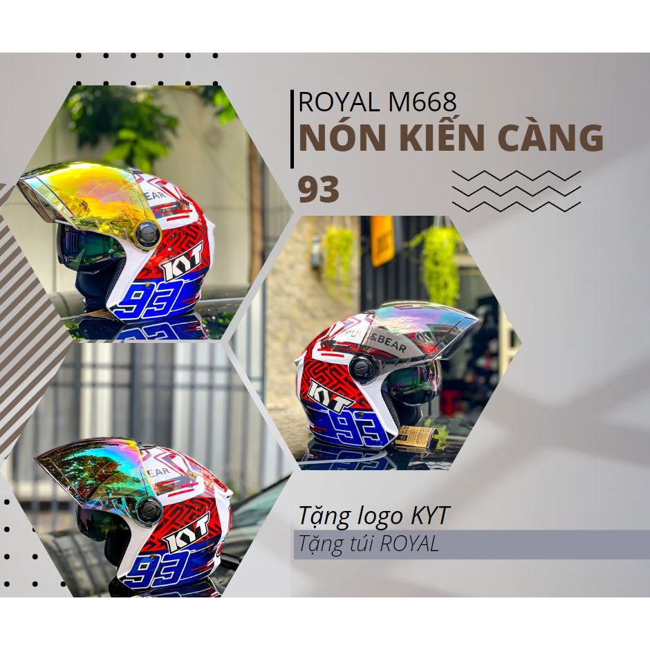 ( CHỌN KÍNH) MŨ BẢO HIỂM 3/4 2 KÍNH ROYAL M668 TẶNG KÈM LOGO KYT CHÍNH ...