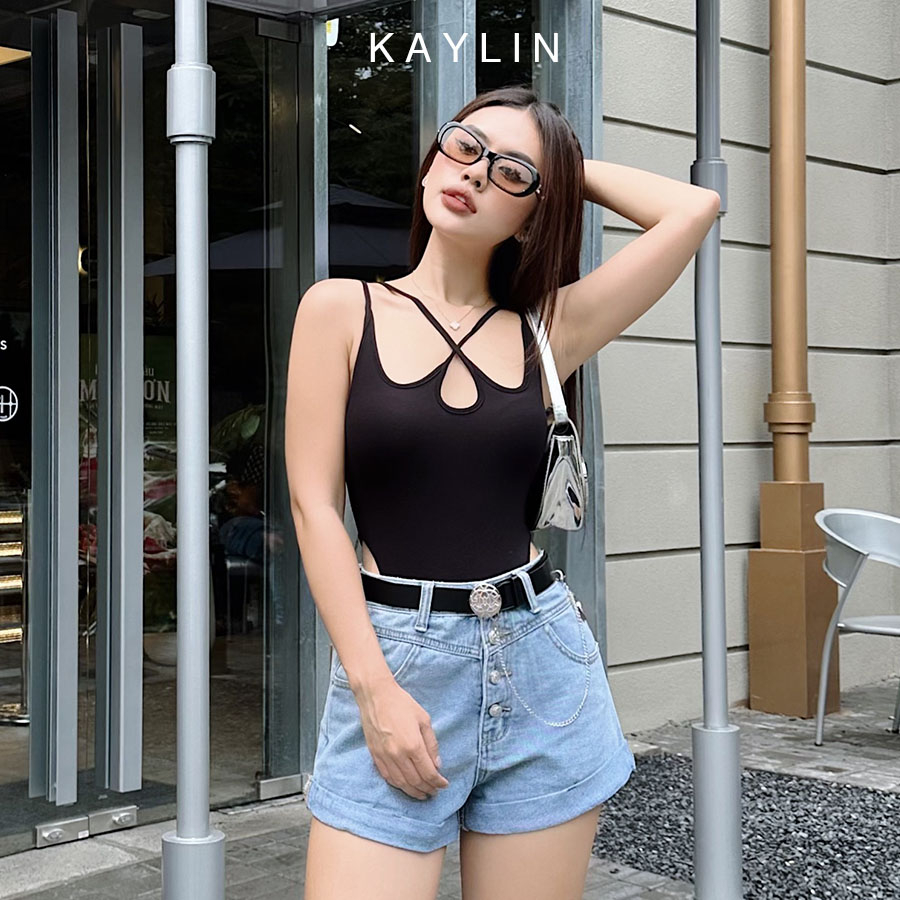 Quần short jean nữ phối nút kèm belt phong cách năng động cá tính KAYLIN – N2050