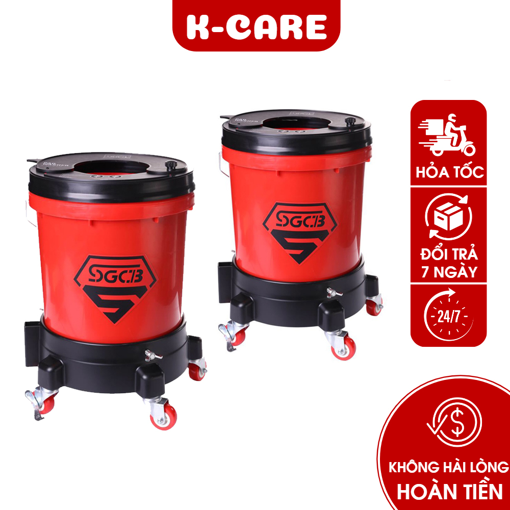 Xô rửa xe SGCB 20L màu đỏ chính hãng kèm lưới lọc cát, hạn chế vết xước ...