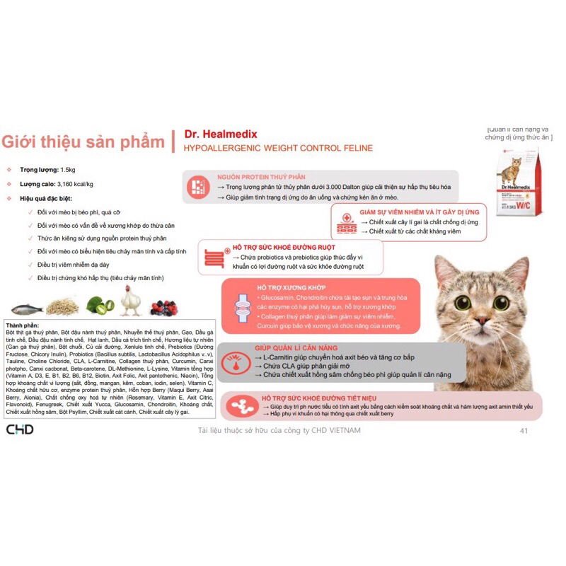 Thức ăn hạt cho mèo DR.HEALMEDIX WEIGHT CONTROL FELINE quản lí cân nặng & dị ứng thức ăn 1.