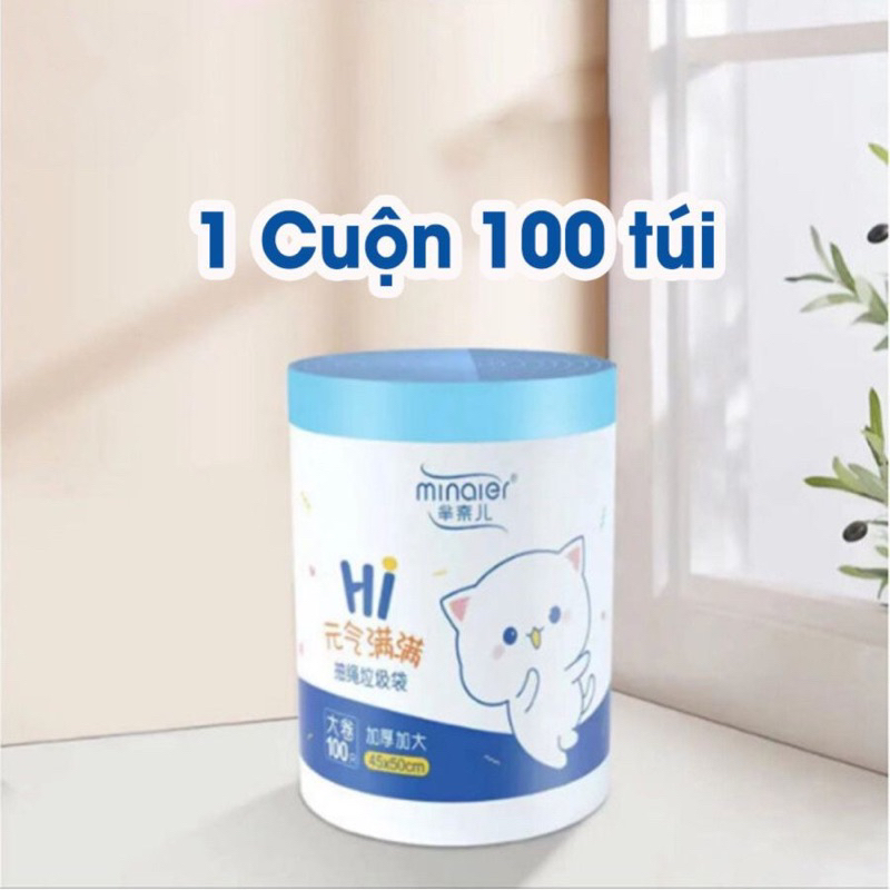 Combo cuộn 100 túi đựng rác Minaier có dây rút tự huỷ sinh học chịu nhiệt tiện lợi