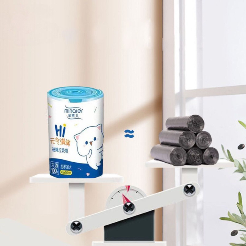 Combo cuộn 100 túi đựng rác Minaier có dây rút tự huỷ sinh học chịu nhiệt tiện lợi