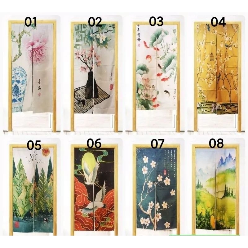 Màn rèm noren 2 mảnh hoa tiết tự nhiên kiểu noren xẻ mảnh Nhật (chưa kèm thanh)
