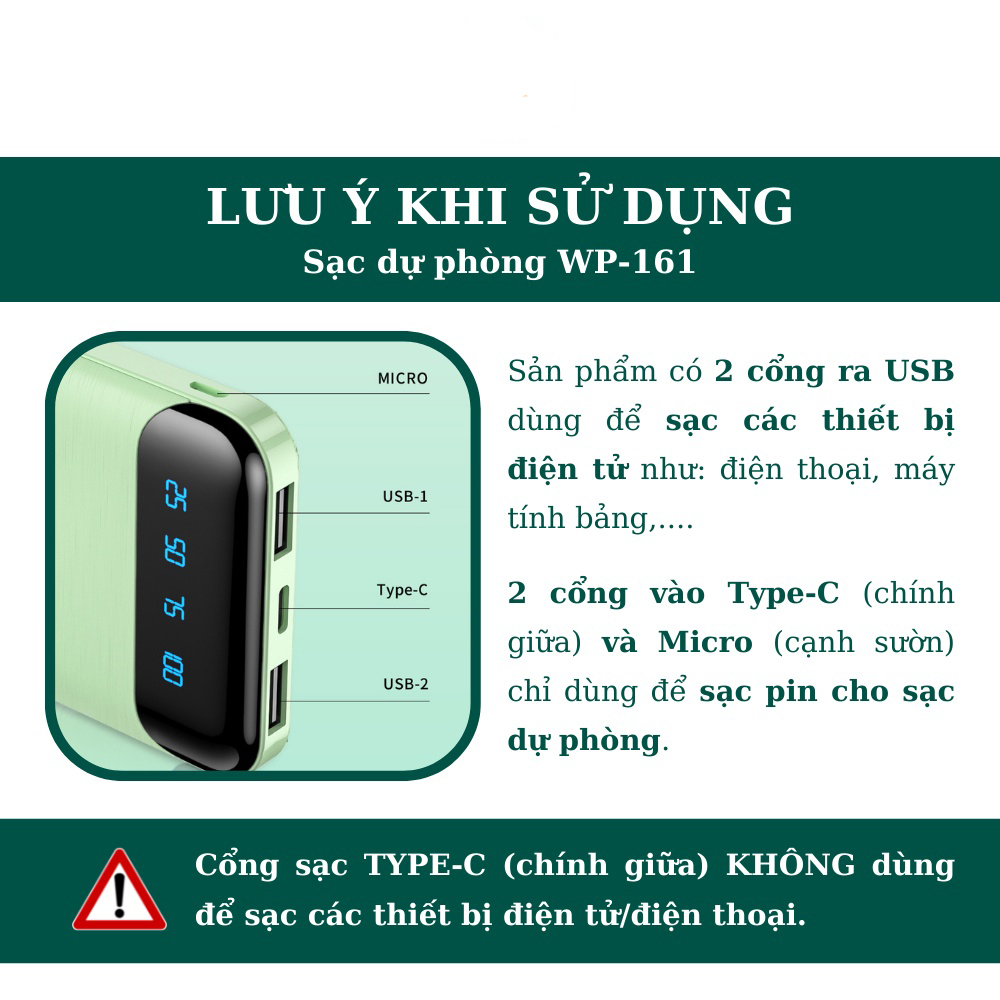 Sạc Dự Phòng WP Dung Lượng 10.000 - 20.000 mAh, Hỗ Trợ Sạc Nhanh, Hiển Thị LED, Bảo Hành 12 Tháng