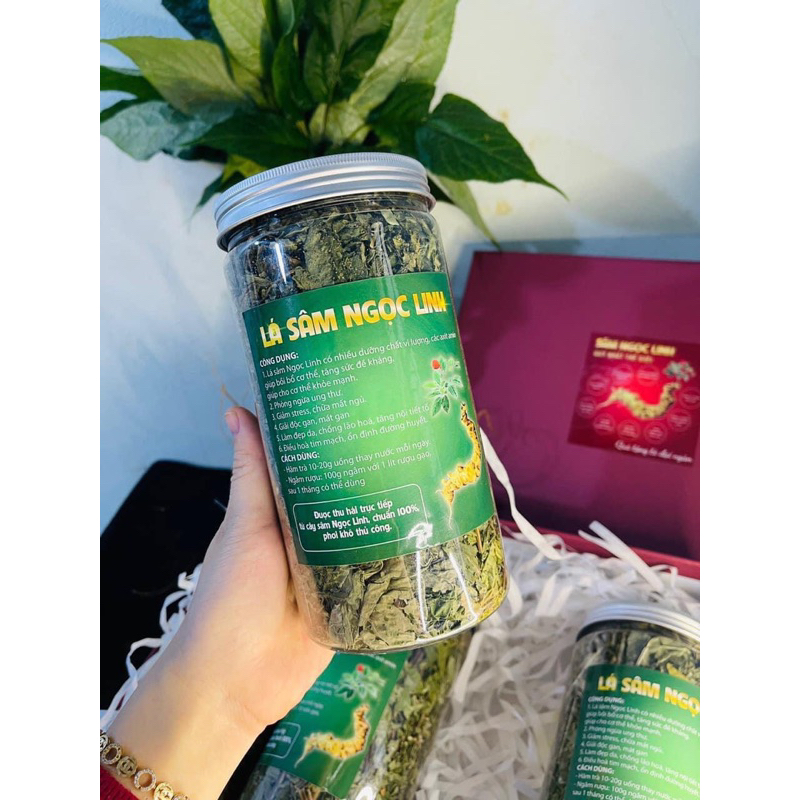 Lá sâm khô(Sâm ngọc linh) sấy thắng hoa giữ nguyên được màu xanh(100gr)