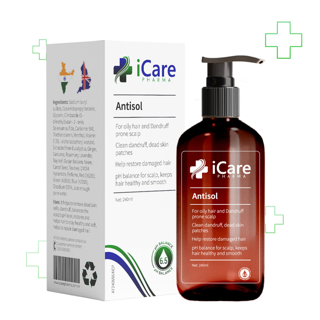 Ảnh Combo 3 Chai Dầu Gội Sạch Gàu Antisol | Thương Hiệu iCare Pharma | Làm Sạch Gàu Nấm Ngứa Da Đầu 2