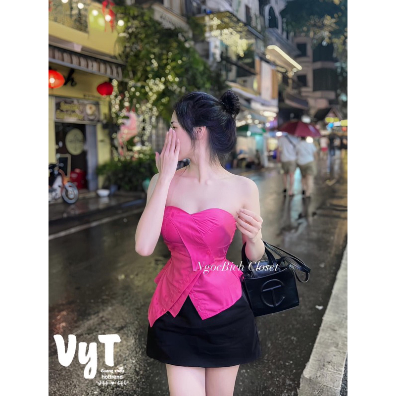 [Ảnh Thật ] Áo Quây Cúp Ngực Nữ Xẻ Tà Khuy Lệch Chiết Eo Tôn Dáng Sang Chảnh