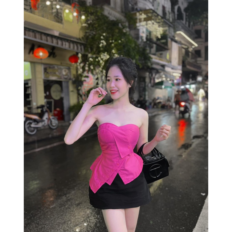 [Ảnh Thật ] Áo Quây Cúp Ngực Nữ Xẻ Tà Khuy Lệch Chiết Eo Tôn Dáng Sang Chảnh