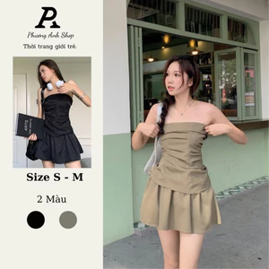 Set áo ống quây chun lưng kèm chân váy ngắn Phuonganh18 (ảnh thật)
