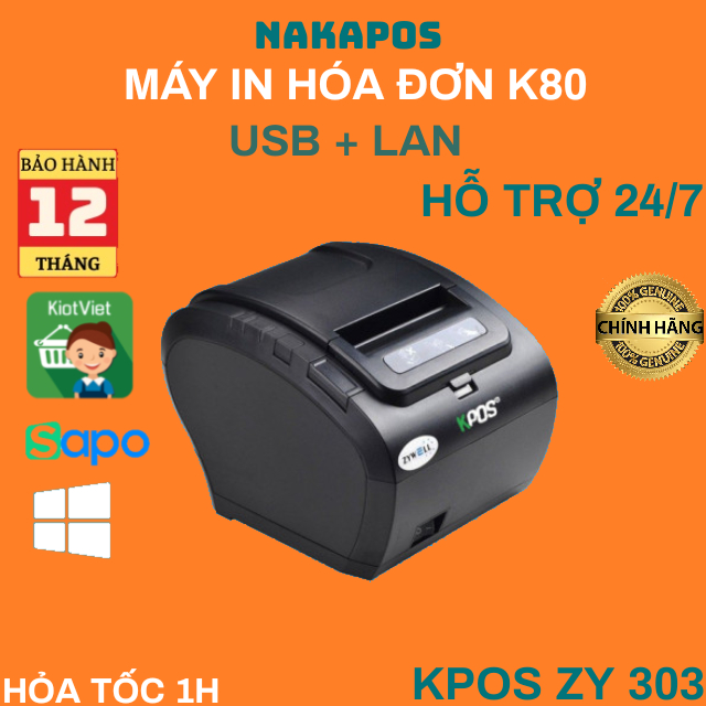 Máy in hóa đơn in Kiotviet ZY 302 Máy in bill tính tiền POS từ các phần mềm bán hàng khổ giấy 80mm