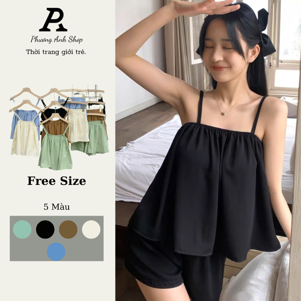 Set pijama 2 dây xinh xắn thoáng mát, Bộ ngủ nữ dễ thương, Set đồ ngủ hai dây, Đầm mặc nhà, set 847.